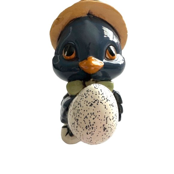 Blue Bird Vintage Ceramic Signed IVA Offering Speckled Blue Easter Egg - Picture 3 of 10